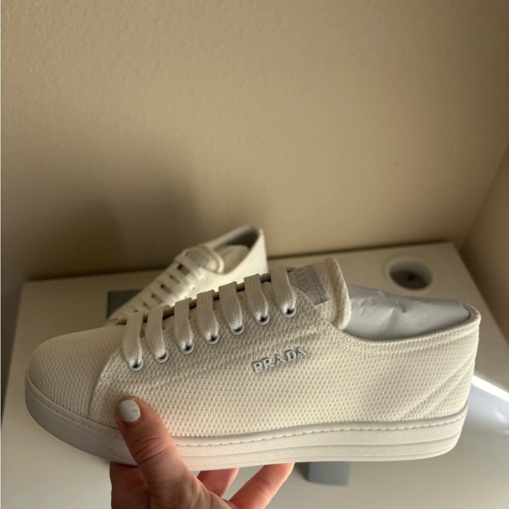 NIB Prada Caltazure Donna Low Top White Canvas Sneakers - Picture 7 of 14